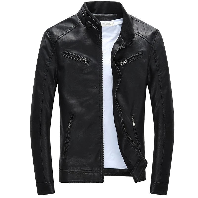 Black Faux Leather Biker Jacket – Slim Fit Moto Style
