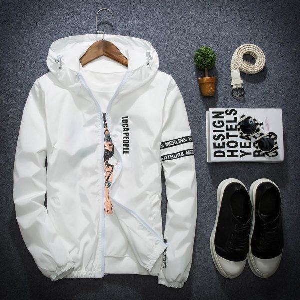 White Lightweight Hooded Jacket – Casual Windbreaker Coat