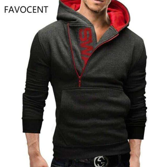 Asymmetrical Zipper Hoodie – Slim Fit Streetwear Pullover (Multiple Colors)