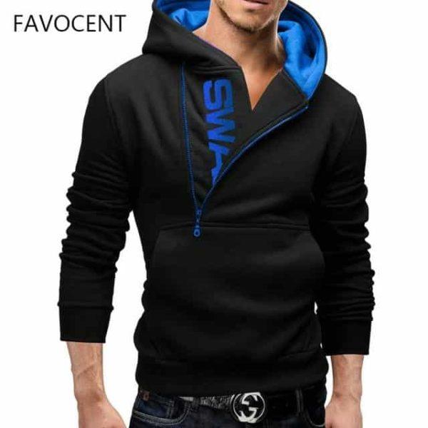 Asymmetrical Zipper Hoodie – Slim Fit Streetwear Pullover (Multiple Colors)