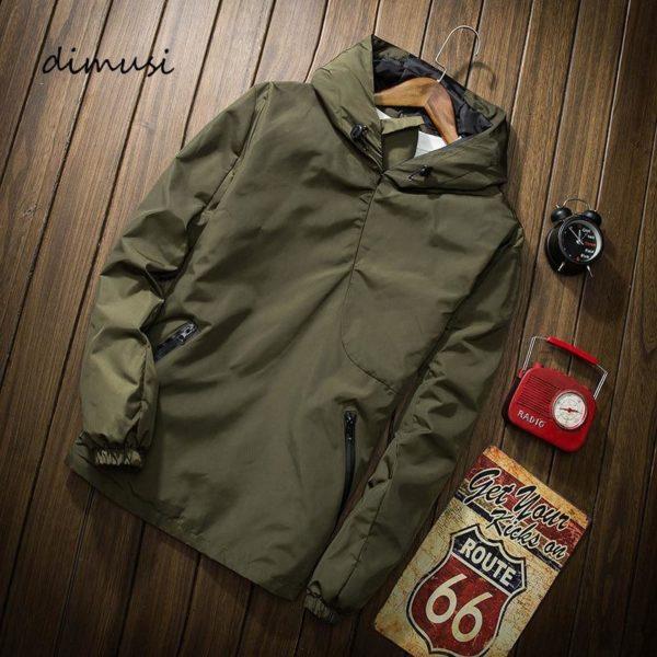 Olive Green Hooded Windbreaker Jacket – Lightweight Waterproof Outdoor Wear