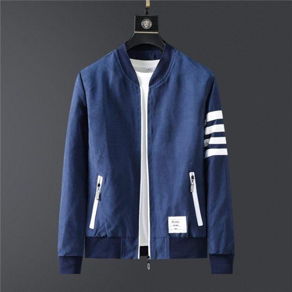 Navy Bomber Jacket with White Stripes – Lightweight Streetwear Layer