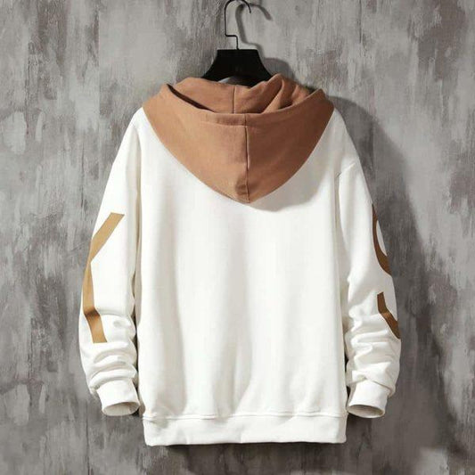 White & Brown Hooded Sweatshirt – Bold Graphic Streetwear Hoodie