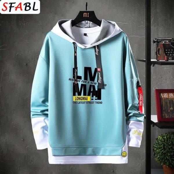 Light Blue Streetwear Hoodie – Layered Look with Graphic Print