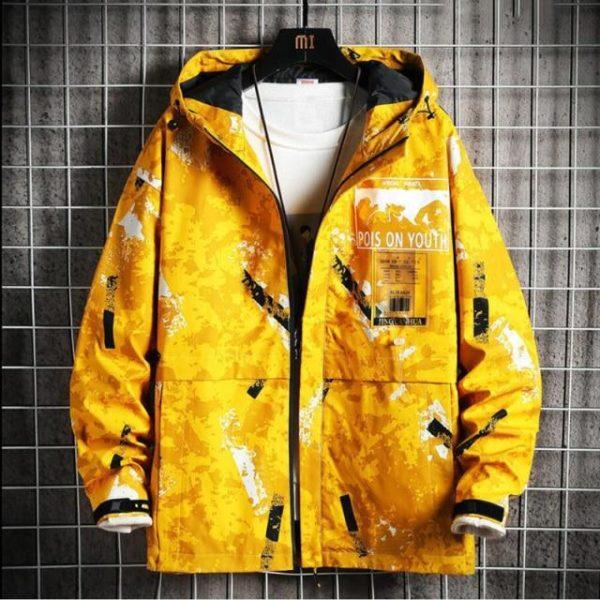 Yellow Streetwear Windbreaker – Graphic Hooded Jacket