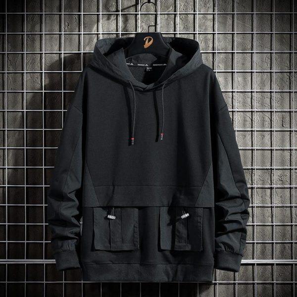 Black Utility Pocket Hoodie – Techwear Street Style Pullover