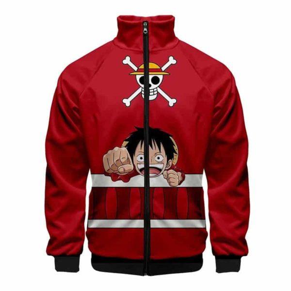 Anime Red Track Jacket – Punch Graphic & Pirate Skull Design