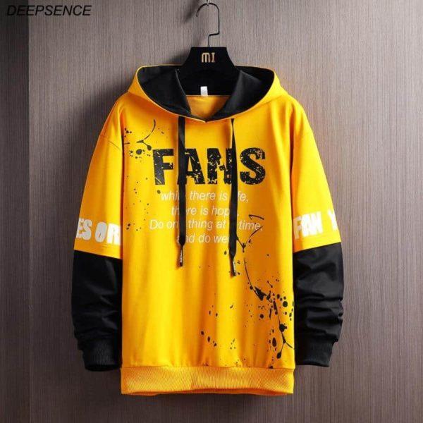 “FANS” Two-Tone Streetwear Hoodie – Bold Graphic Pullover