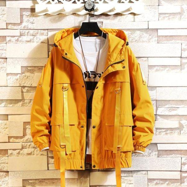 Yellow Utility Hooded Jacket – Streetwear Windbreaker Coat