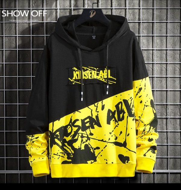 Black & Yellow Graffiti Streetwear Hoodie – Bold Urban Style