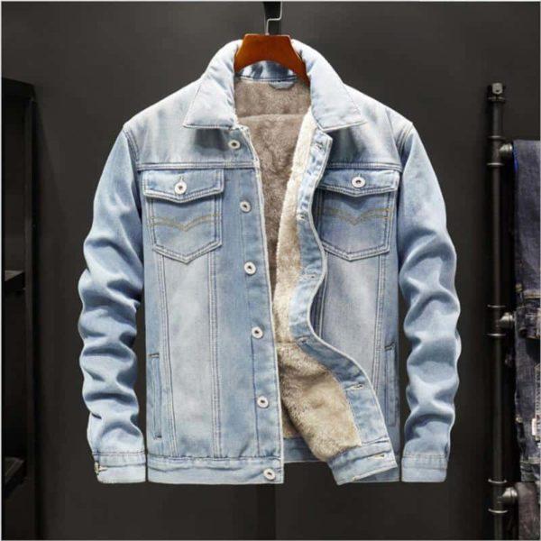 Sherpa-Lined Light Blue Denim Jacket – Warm Winter Jean Jacket