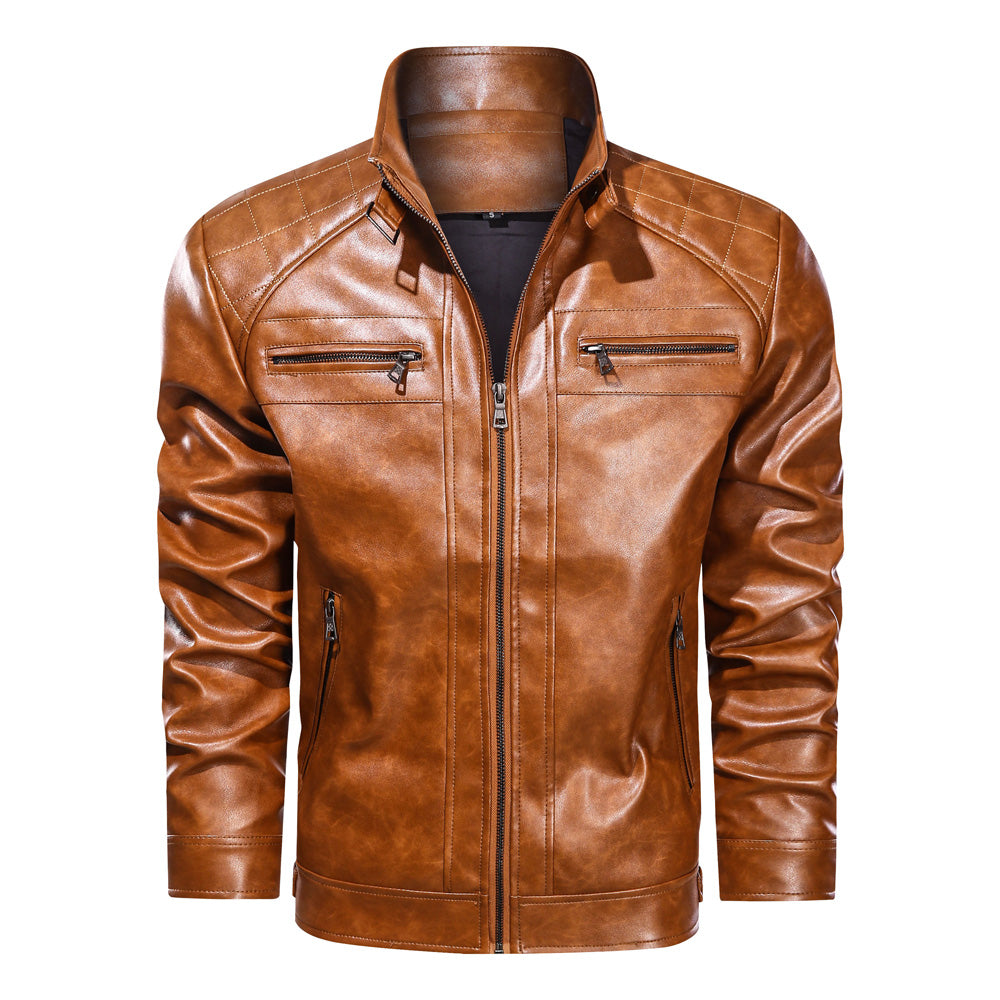 Tan Brown Faux Leather Moto Jacket – Modern Zip-Up Biker Style