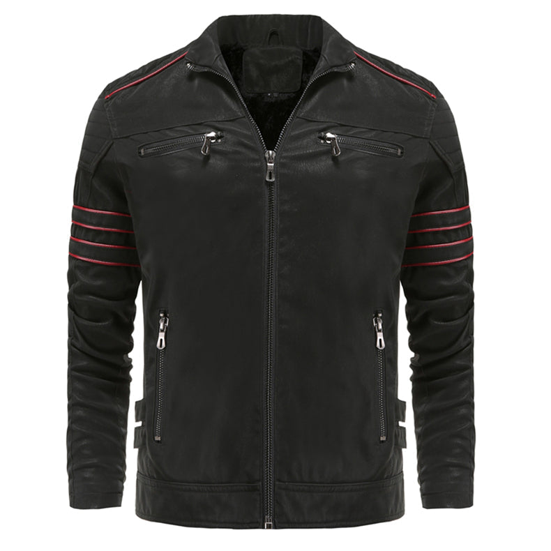 Black Moto Leather Jacket – Red Stripe Motorcycle Style
