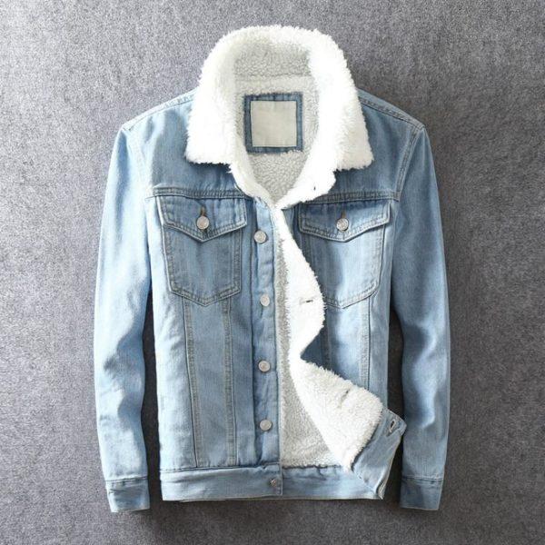 Sherpa-Lined Denim Jacket – Warm Winter Jean Coat (Light Blue / Dark Blue)