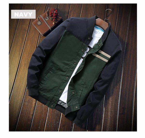 Two-Tone Casual Jacket – Navy & Army Green Streetwear Bomber