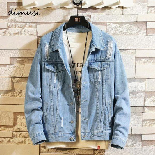 Light Blue Distressed Denim Jacket – Casual Streetwear Layering Piece
