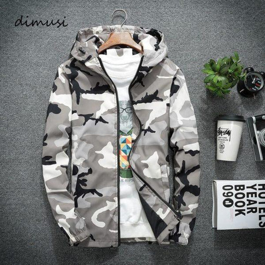 Grey Camo Hooded Windbreaker – Lightweight Streetwear Jacket