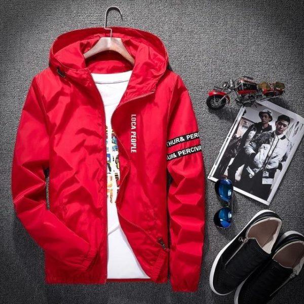 Lightweight Hooded Windbreaker Jacket – Casual Waterproof Shell (Red & Blue)