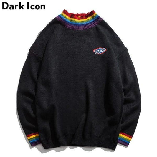 Black Rainbow Trim Sweater – BEAROX Embroidered Streetwear Knit