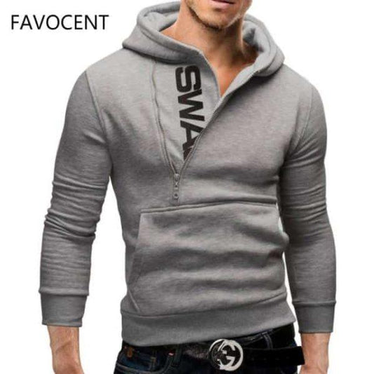 Asymmetrical Zipper Hoodie – Slim Fit Streetwear Pullover (Multiple Colors)