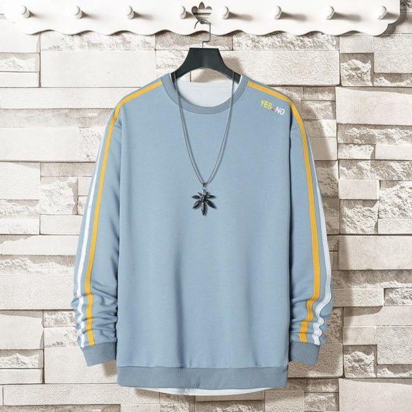 Light Blue Striped Sleeve Sweatshirt – Casual Streetwear Pullover