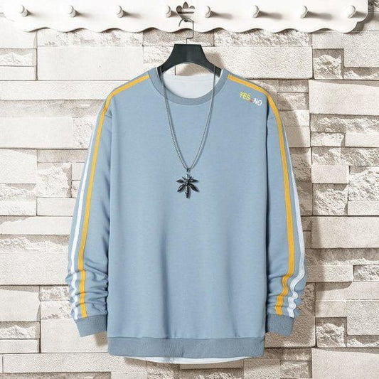 Light Blue Striped Sleeve Sweatshirt – Casual Streetwear Pullover