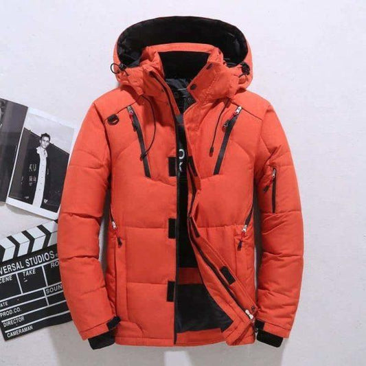 Heavy Winter Puffer Jacket – Waterproof Thermal Hooded Coat (Orange)