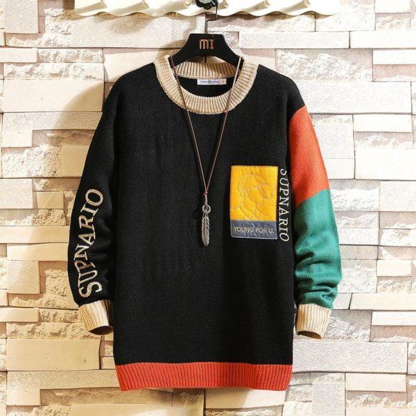 Patchwork Colorblock Knit Sweater – Casual Streetwear Pullover