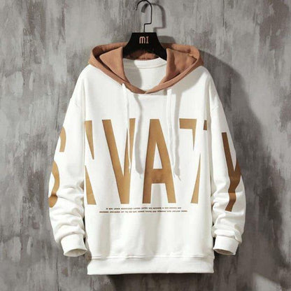 White & Brown Hooded Sweatshirt – Bold Graphic Streetwear Hoodie