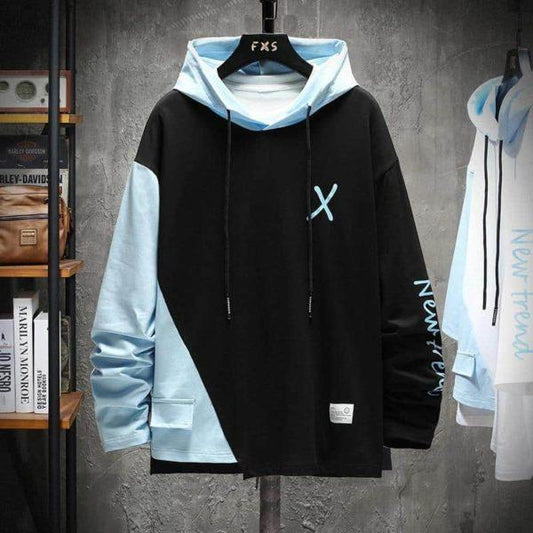 Two-Tone Patchwork Hoodie – Modern Streetwear Pullover