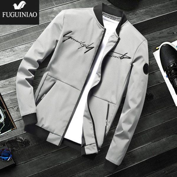 Lightweight Bomber Jacket – Minimalist Casual Streetwear Coat (Grey)