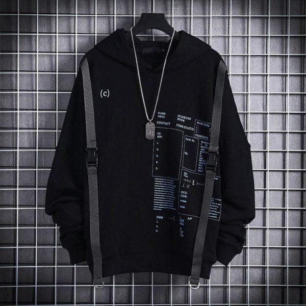 Tactical Strap Graphic Hoodie – Black Streetwear Pullover