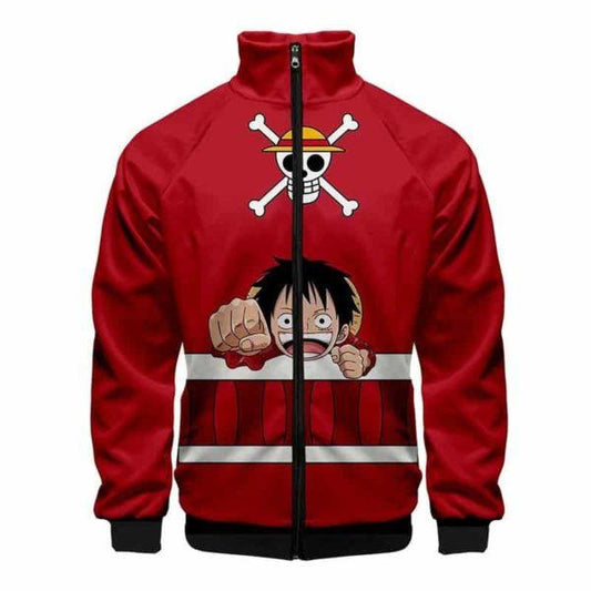 Anime Red Track Jacket – Punch Graphic & Pirate Skull Design