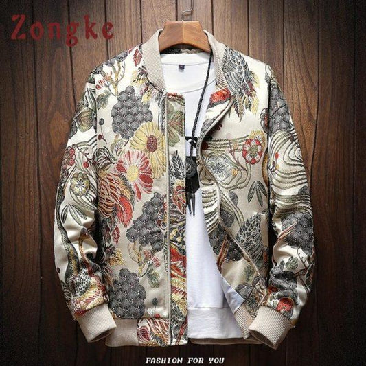 Floral Embroidered Bomber Jacket – Vintage Chinese-Inspired Streetwear