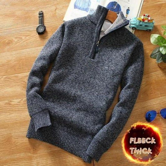 Thick Fleece Half-Zip Sweater – Warm Winter Knit Pullover