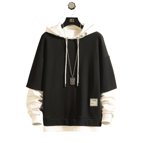 Layered Streetwear Hoodie – Black & White Oversized Pullover