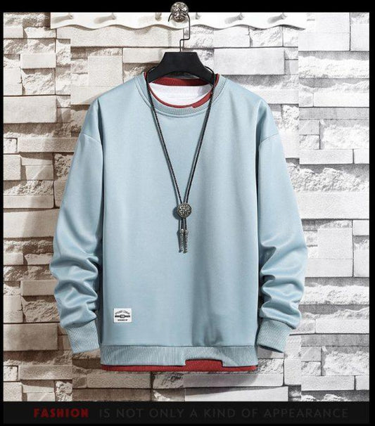 Minimalist Crewneck Sweatshirt – Casual Streetwear Pullover (Light Blue/Grey)