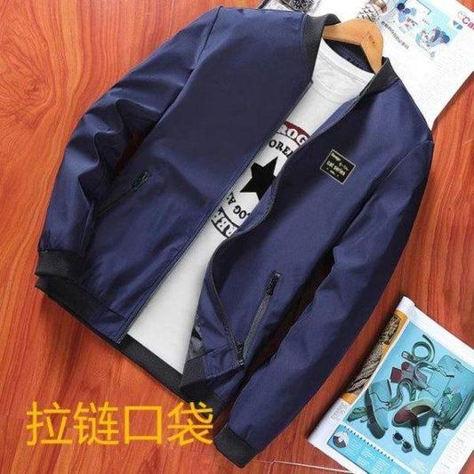 Navy Blue Lightweight Bomber Jacket – Casual Zip-Up Streetwear