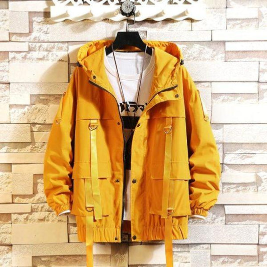 Yellow Utility Hooded Jacket – Streetwear Windbreaker Coat