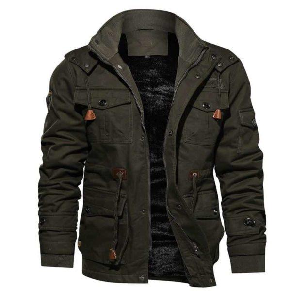 Military-Style Fleece-Lined Utility Jacket – Winter Warm Cargo Coat
