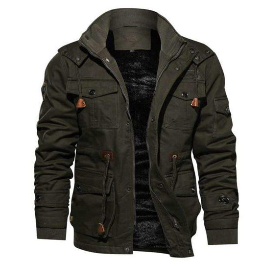 Military-Style Fleece-Lined Utility Jacket – Winter Warm Cargo Coat