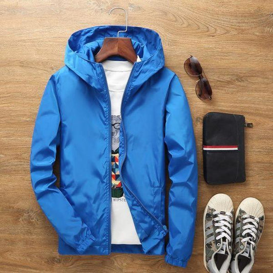 Lightweight Hooded Windbreaker Jacket – Casual Outdoor Windproof Coat (Blue)