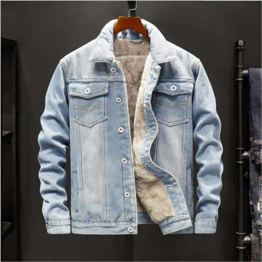 Sherpa-Lined Light Blue Denim Jacket – Warm Winter Jean Jacket
