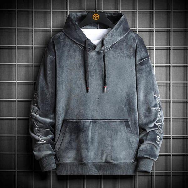 Grey Velvet Hoodie – Soft Luxury Fleece Pullover