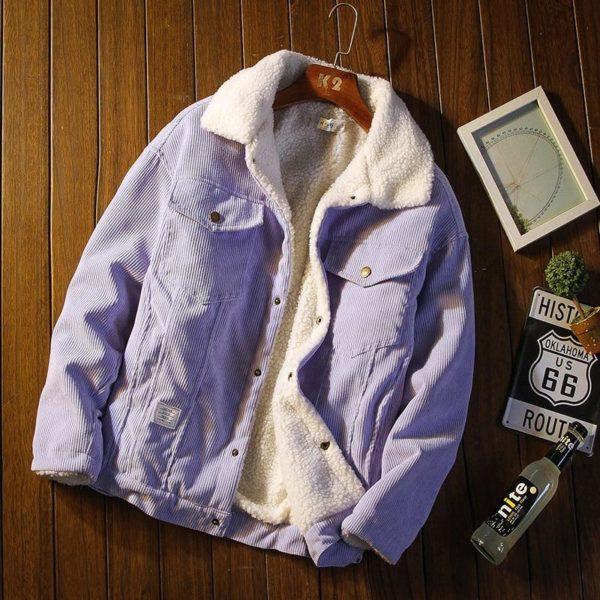 Lavender Corduroy Sherpa Jacket – Warm Winter Streetwear Coat
