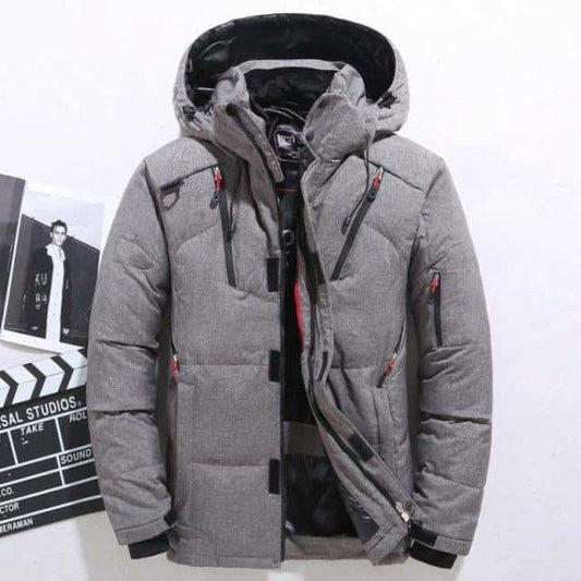 Grey Winter Puffer Jacket – Thick Warm Hooded Outdoor Coat